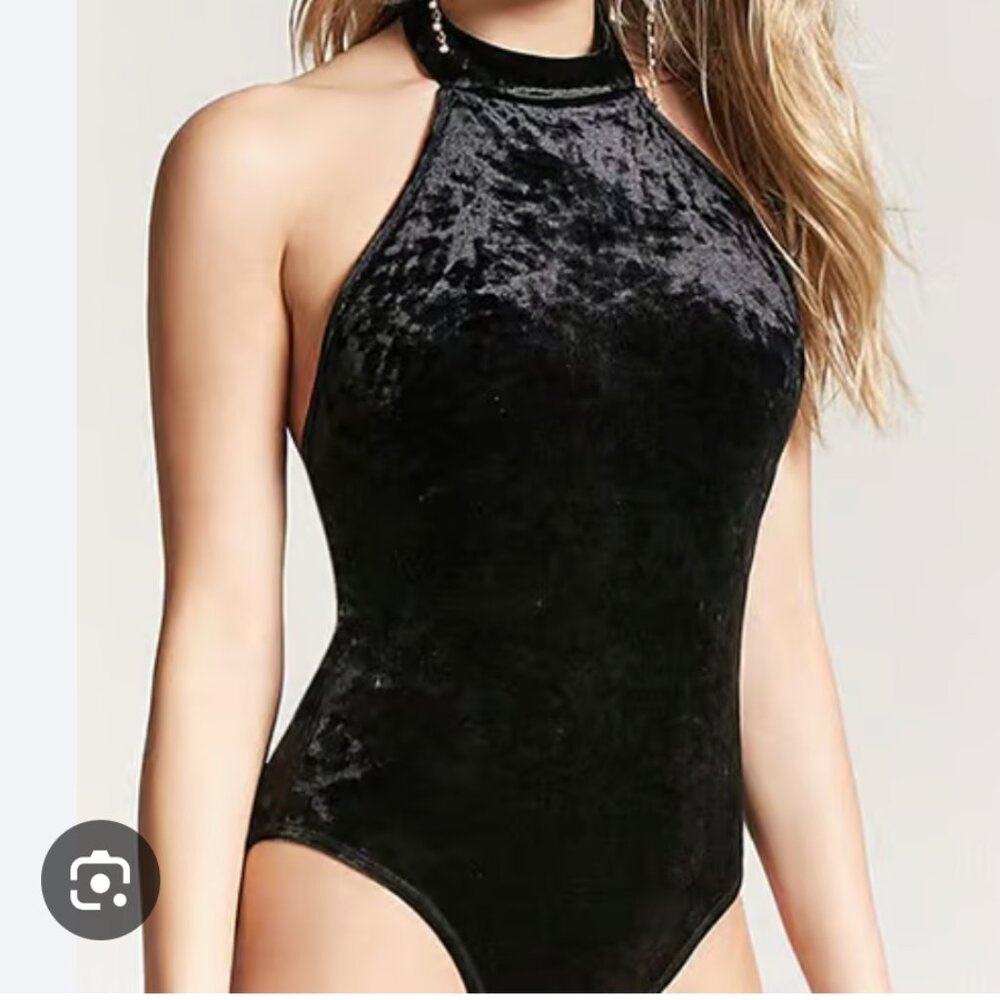 Forever 21 Crushed Velvet High Neck Bodysuit Size M